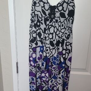 Floral Black and White Dress with Purple And Blue Accents